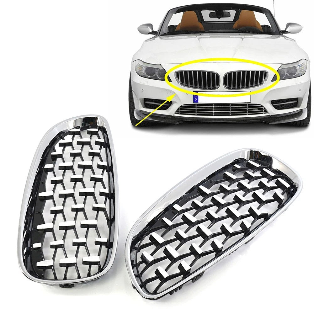 Pair of Front Grille Diamond Meteor Style Chrome Grill for BMW Z4 (2009–2016)