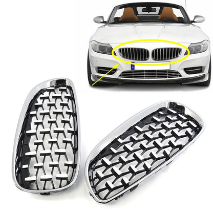 Pair of Front Grille Diamond Meteor Style Chrome Grill for BMW Z4 (2009–2016)