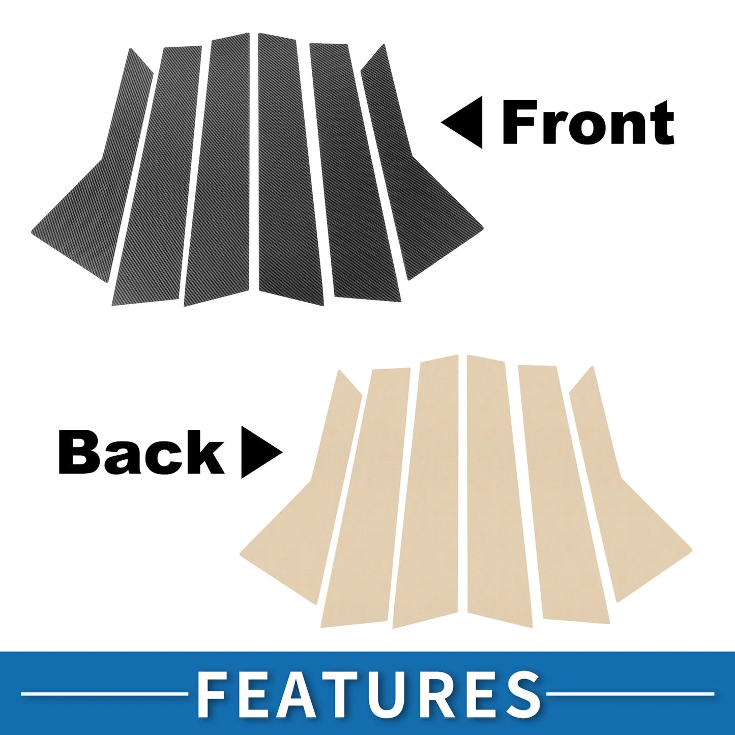 6 Pcs Door Pillar Window Trim for VW Jetta (2019–2023) Carbon Fiber Black