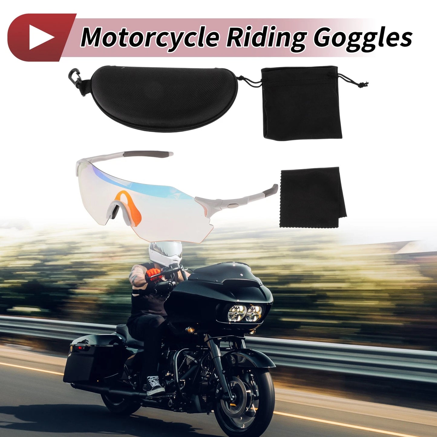 Set of 1 Motorcycle Riding Goggles for Various Models (Light Red Lens)