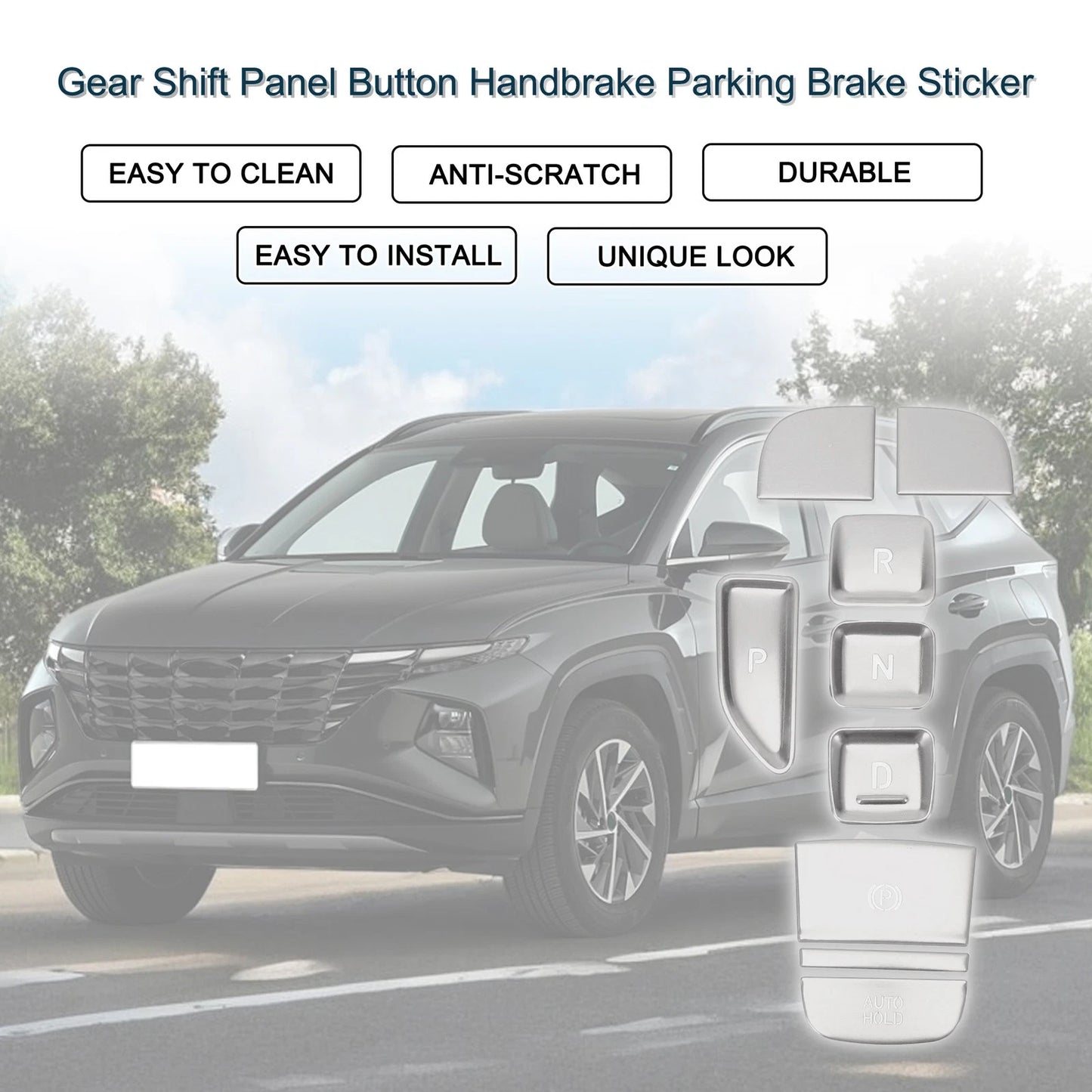 Gear Shift Panel Button Handbrake Sticker for Hyundai  Silver Tone