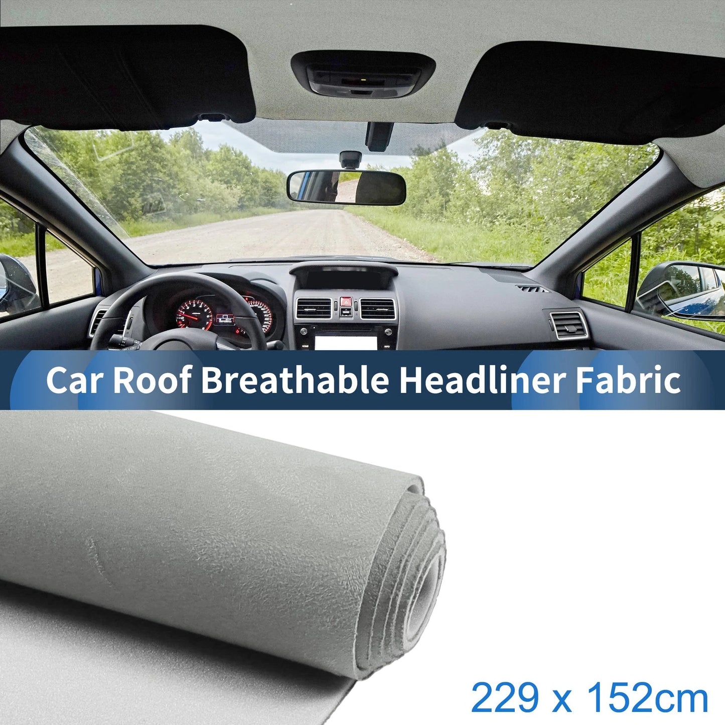 Headliner Fabric 90.16"x59.84" Foam Backing for Car Roof Repair (Light Gray)