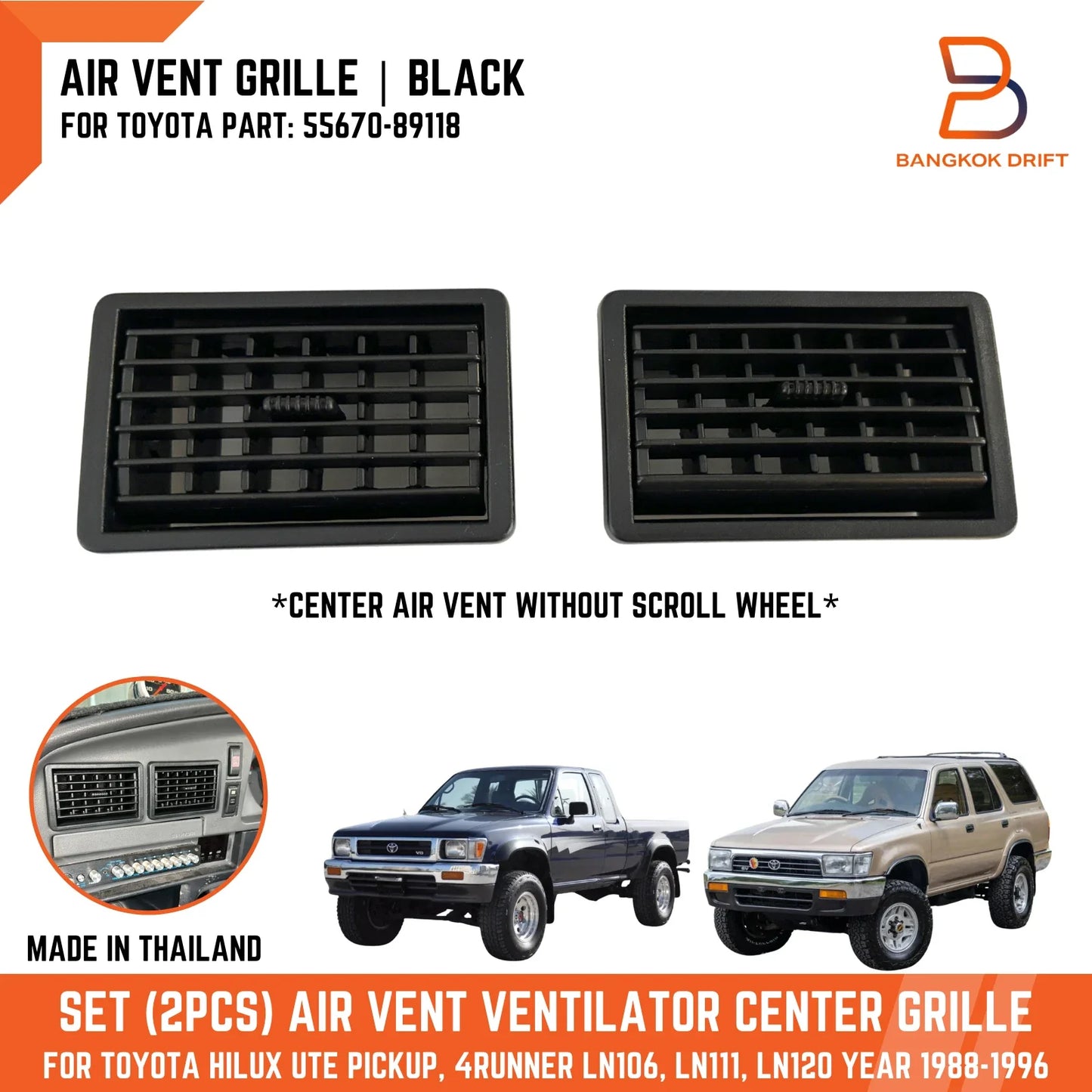 Black Air Vent Grille for Toyota Hilux Ute 1988-1997, 4Runner 1984-1995