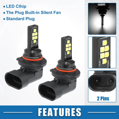 Set of 2 9005 LED Fog Light Bulbs 80W 3030 Chips for Auto