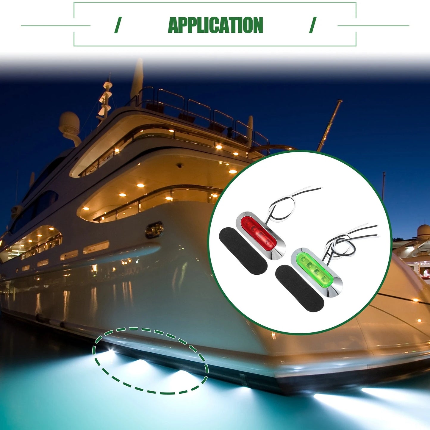Set of 2 Universal Waterproof Red Green Interior Navigation Lights for Boat