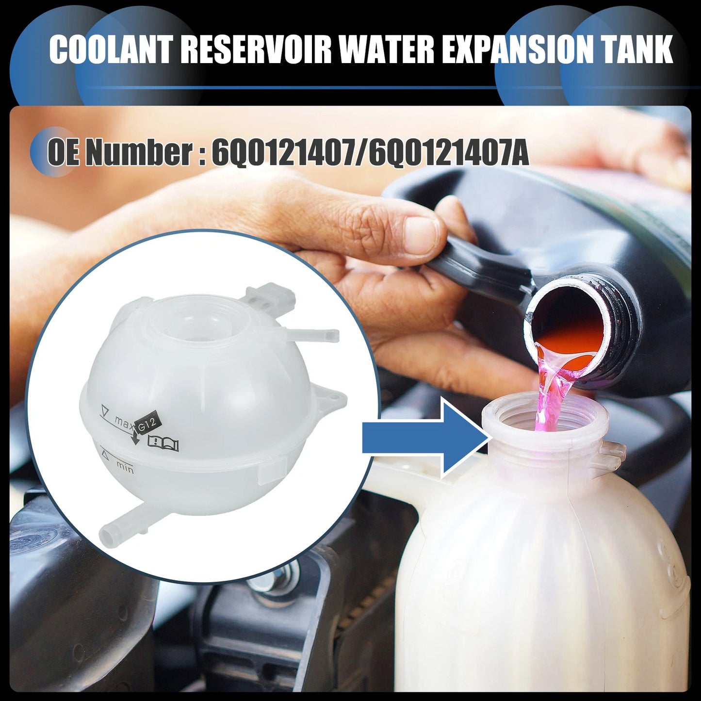 Coolant Expansion Overflow Tank with Sensor No. 6Q0121407 for Skoda Fabia (2001–2008)
