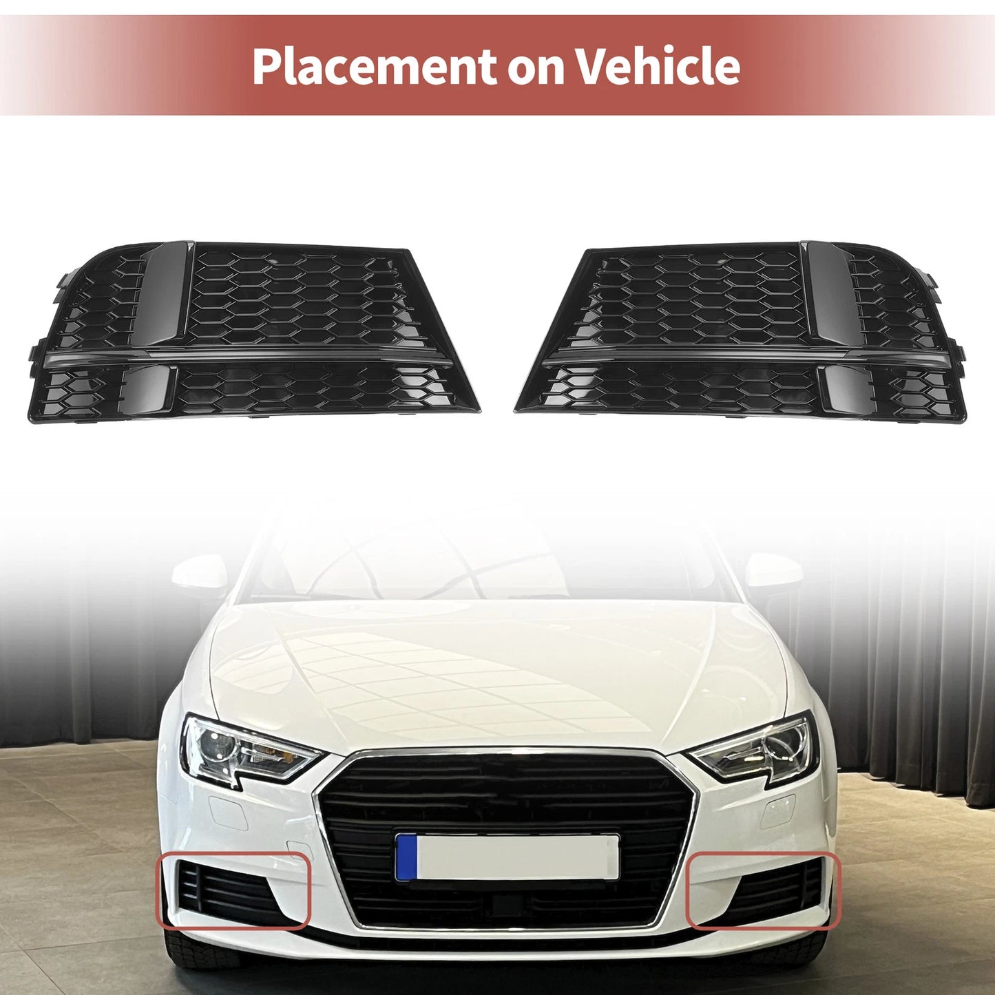 1 Pair Front Fog Light Grill for Audi A3 (2013–2020) No. 8V3807681ABESM/8V3807682NESM
