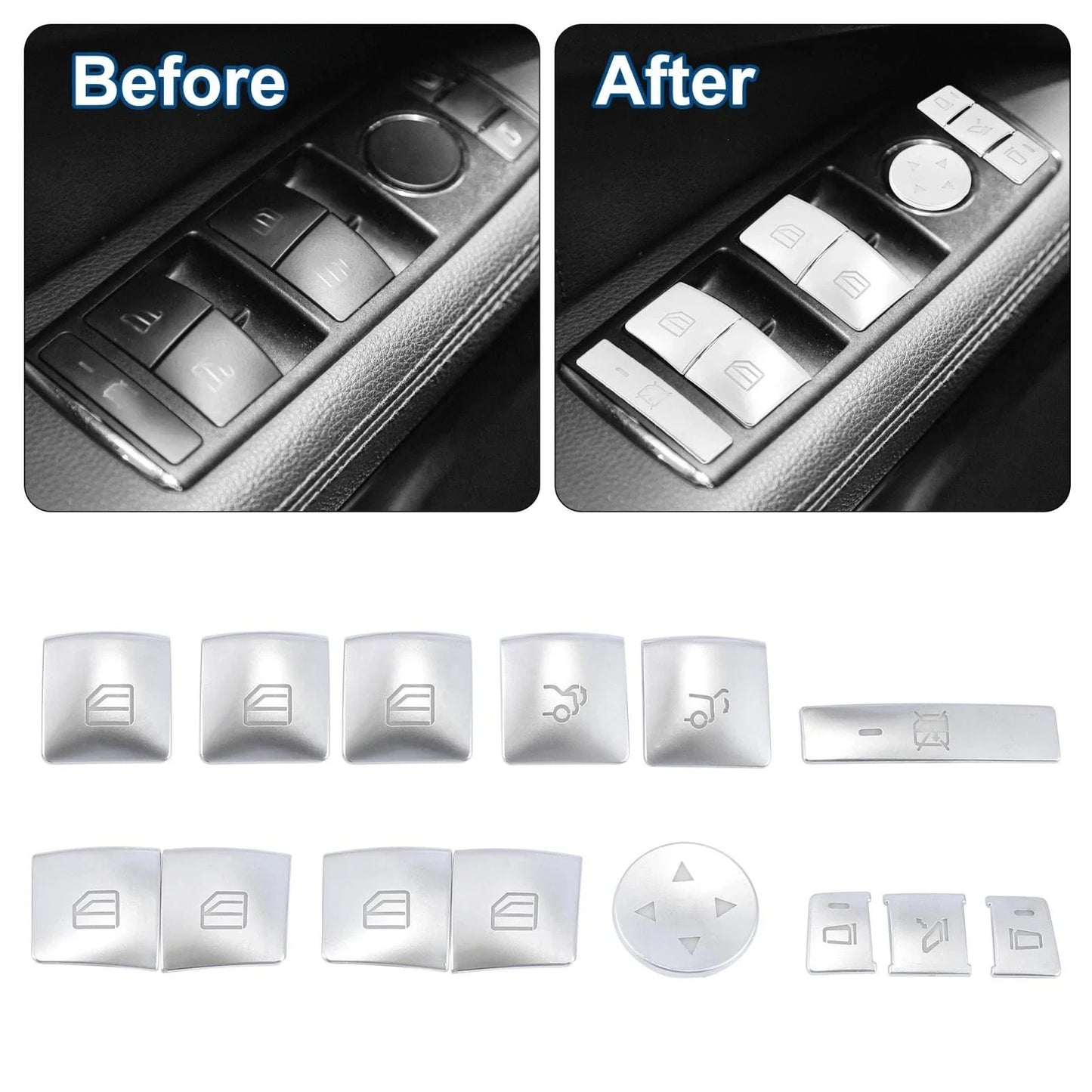 Door Armrest Window Switch Button Covers for Mercedes-Benz C200 C250 (2010-2014)