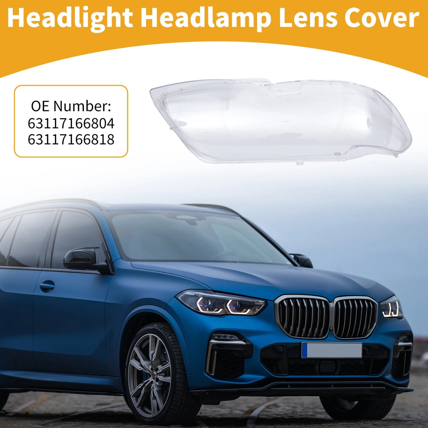 1 Pc Headlight Lens Cover for BMW X5 (2004–2006) No. 63117166818 Clear