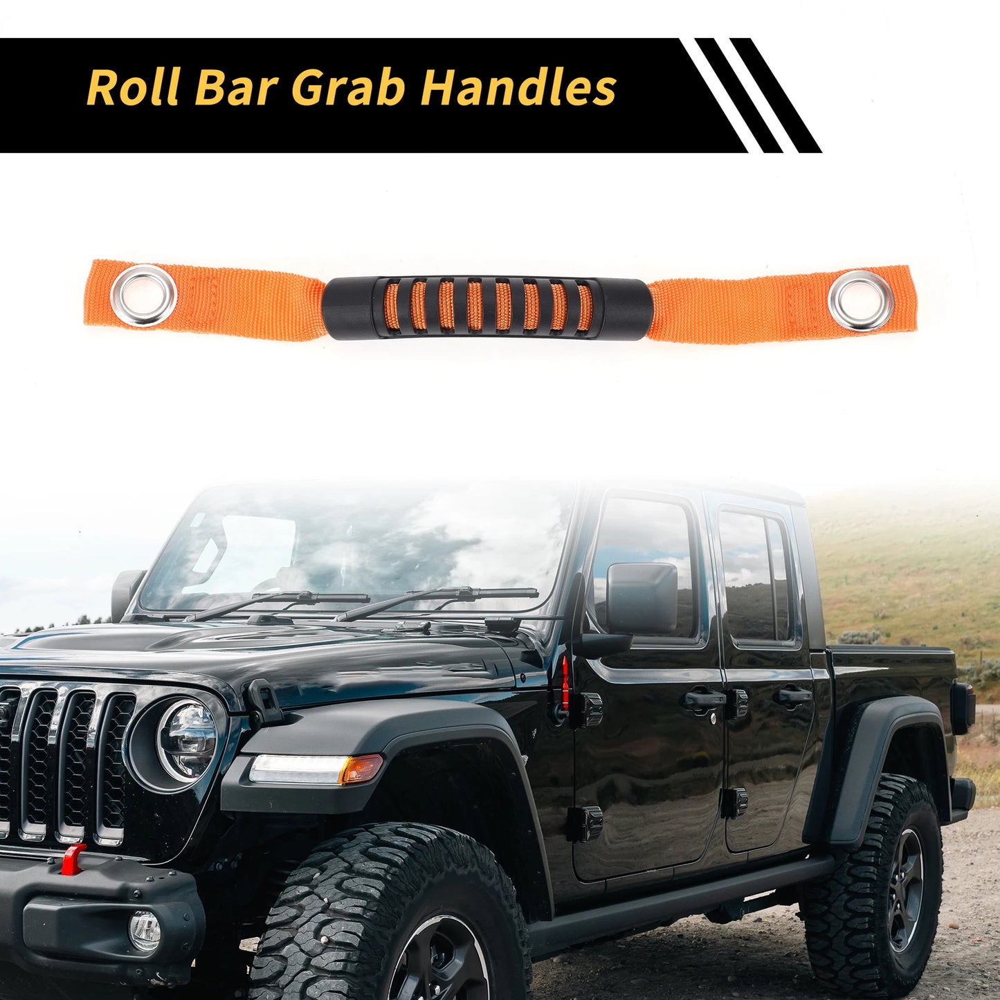 2pcs Roll Bar Grab Handles for Jeep Wrangler (2007–2023) - Orange