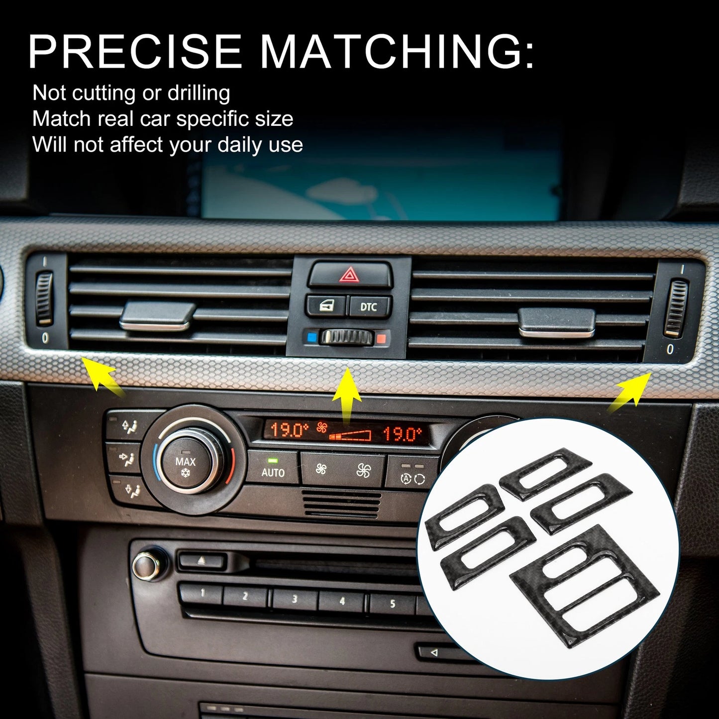 Set of 5 AC Vent Air Conditioner Stickers for BMW 3 Series E90 E92 E93 (2005–2012)