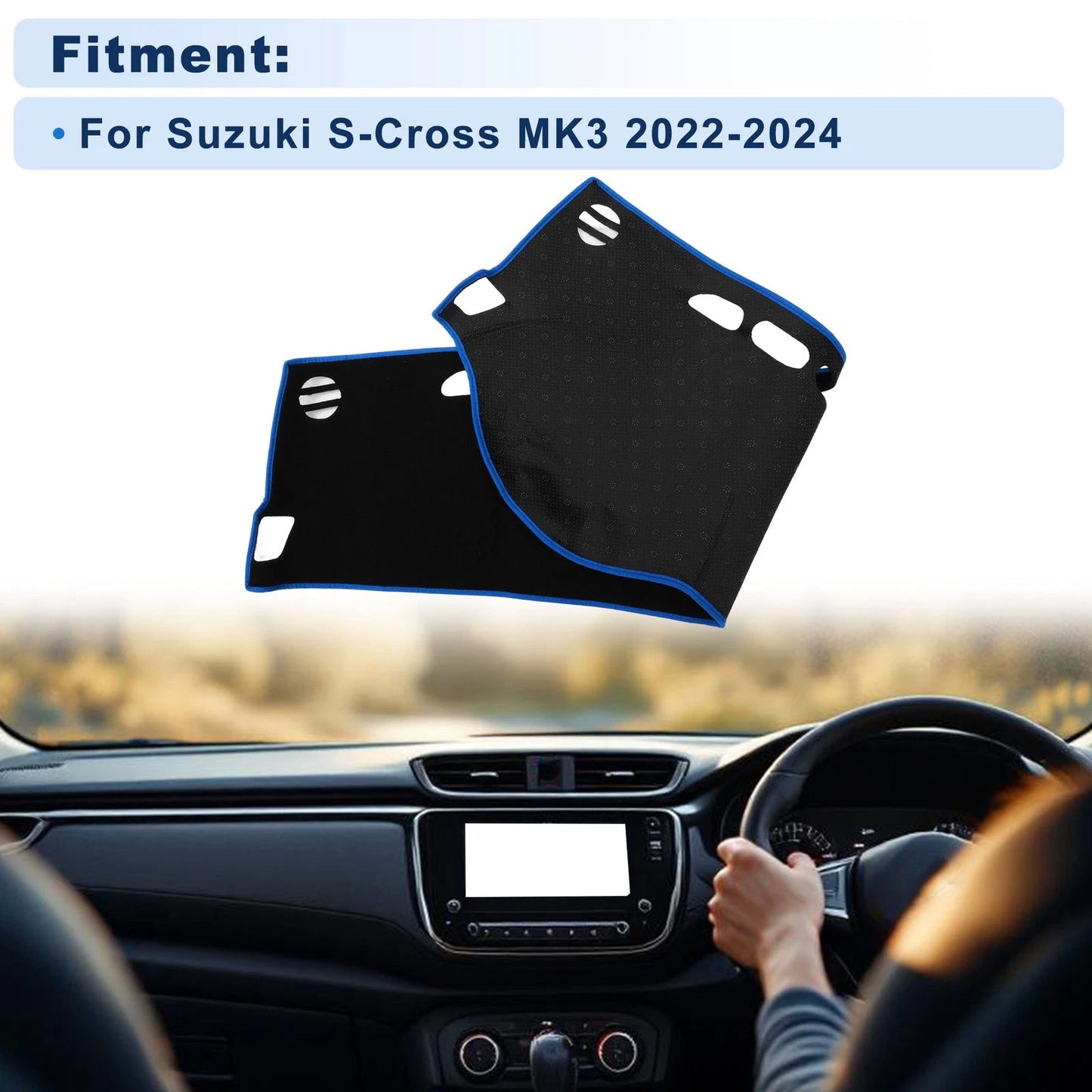 Dash Cover for Suzuki S-Cross MK3 (2022–2024) Polyester Black Blue Edge