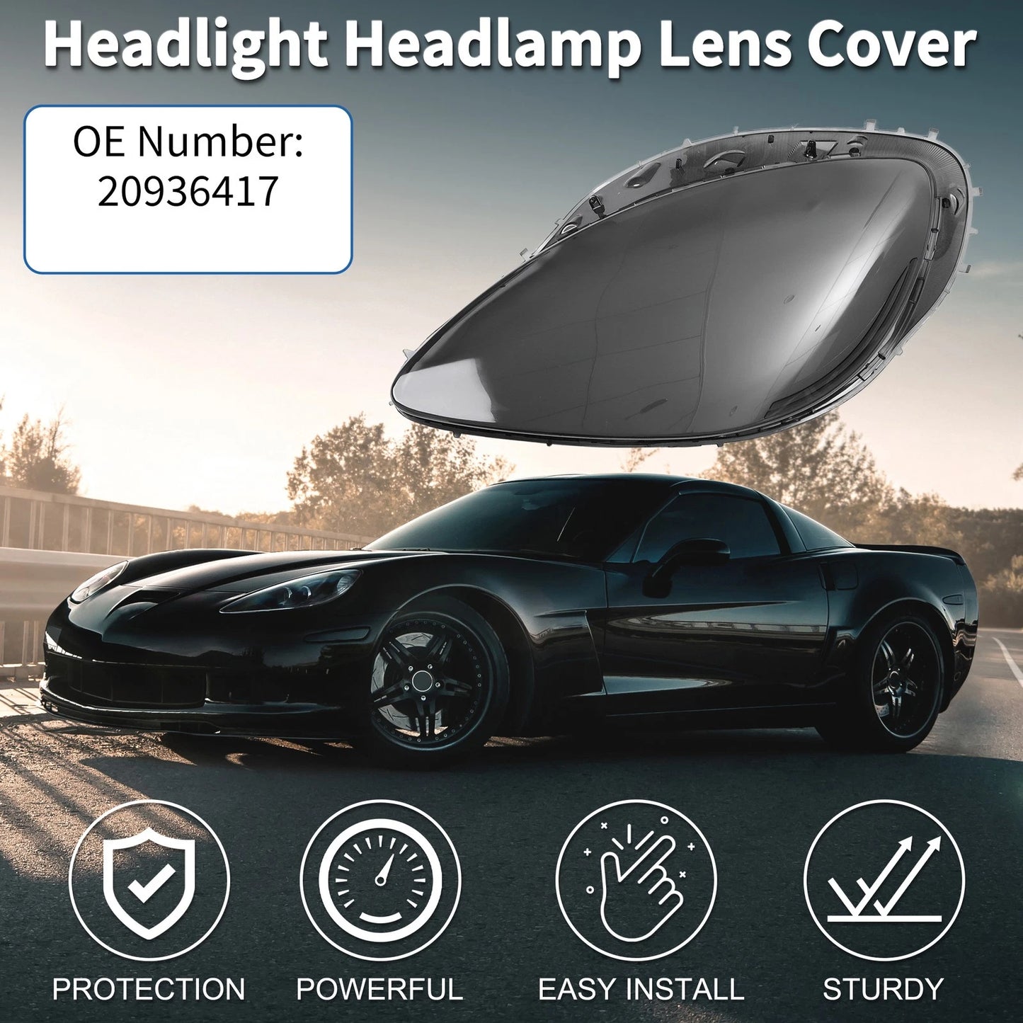 1 Pc Headlight Lens Cover for Chevy Corvette C6 (2005–2013) Smoked