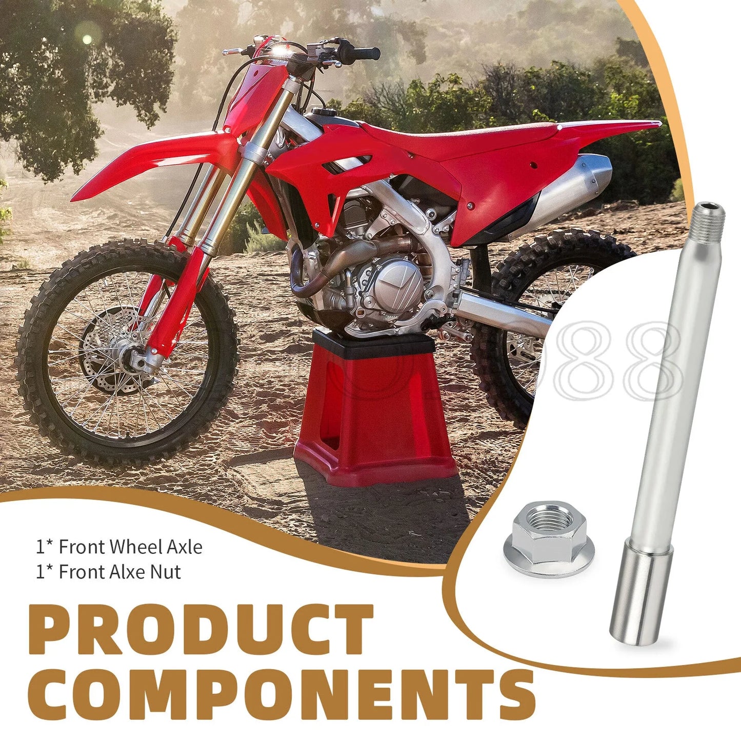 Front Wheel Axle & Nut for Honda CR125R CR250R CRF250R CRF450R (2004–2024)
