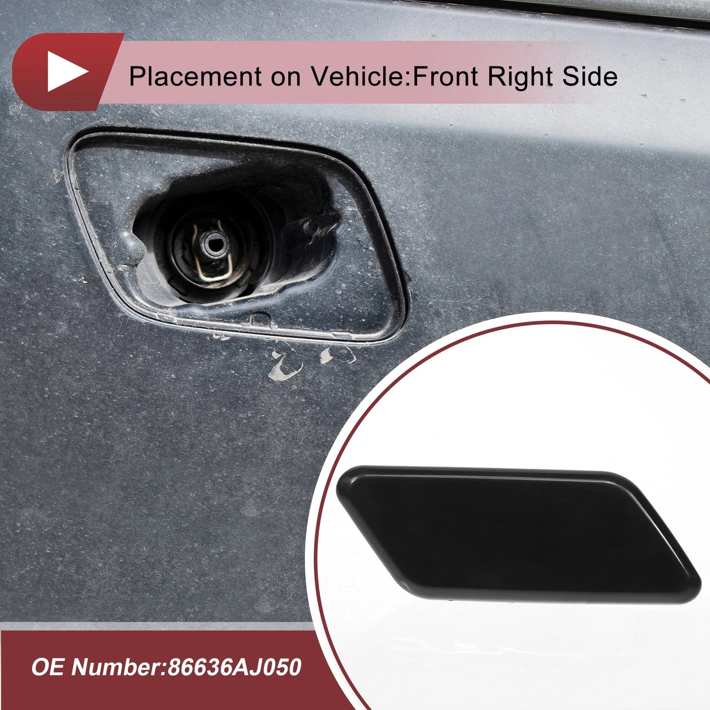 Front Right Washer Nozzle Cover Cap for Subaru Outback (2010–2012) Black