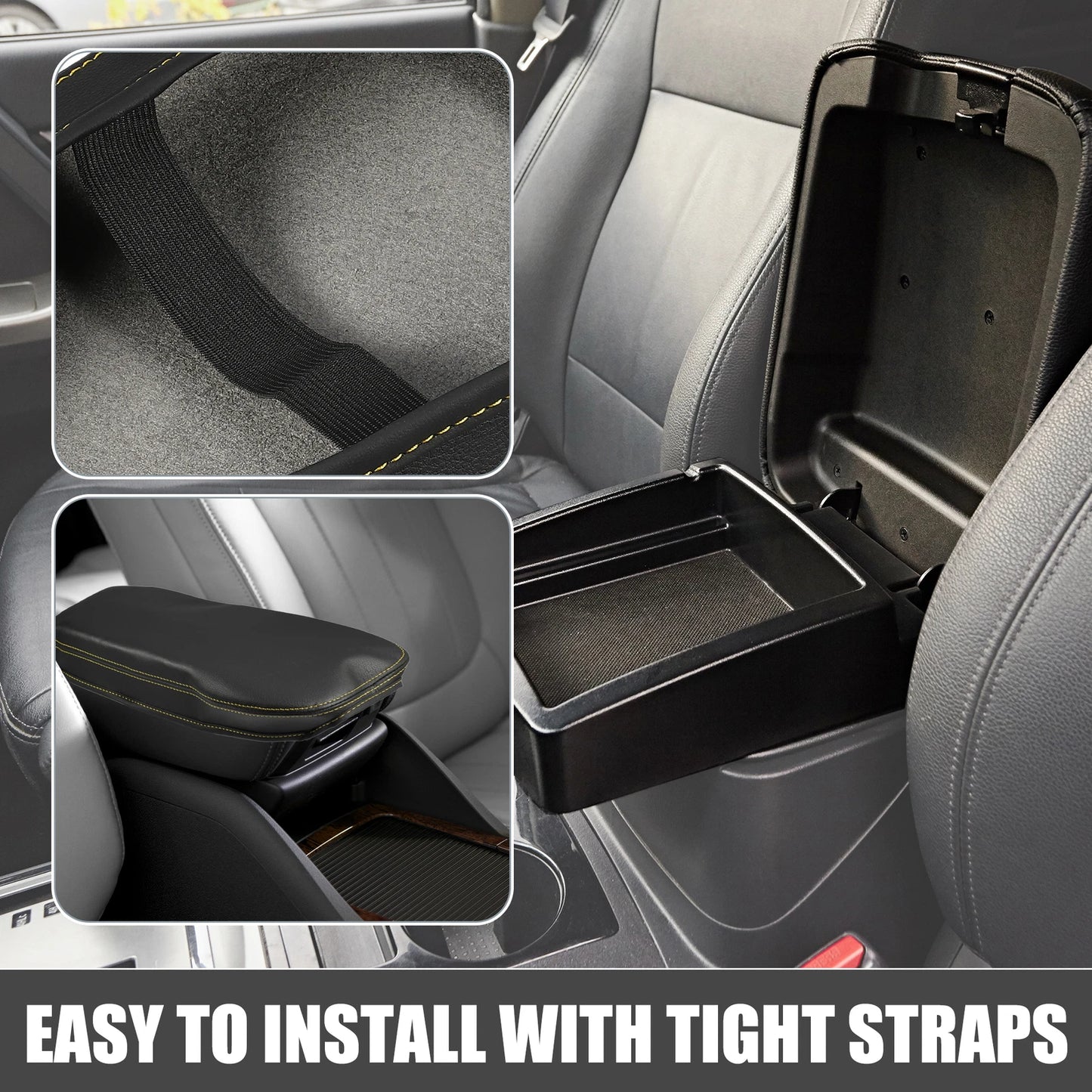 Center Console Armrest Cover for Toyota RAV4 (2019–2023) Black Yellow Stitches