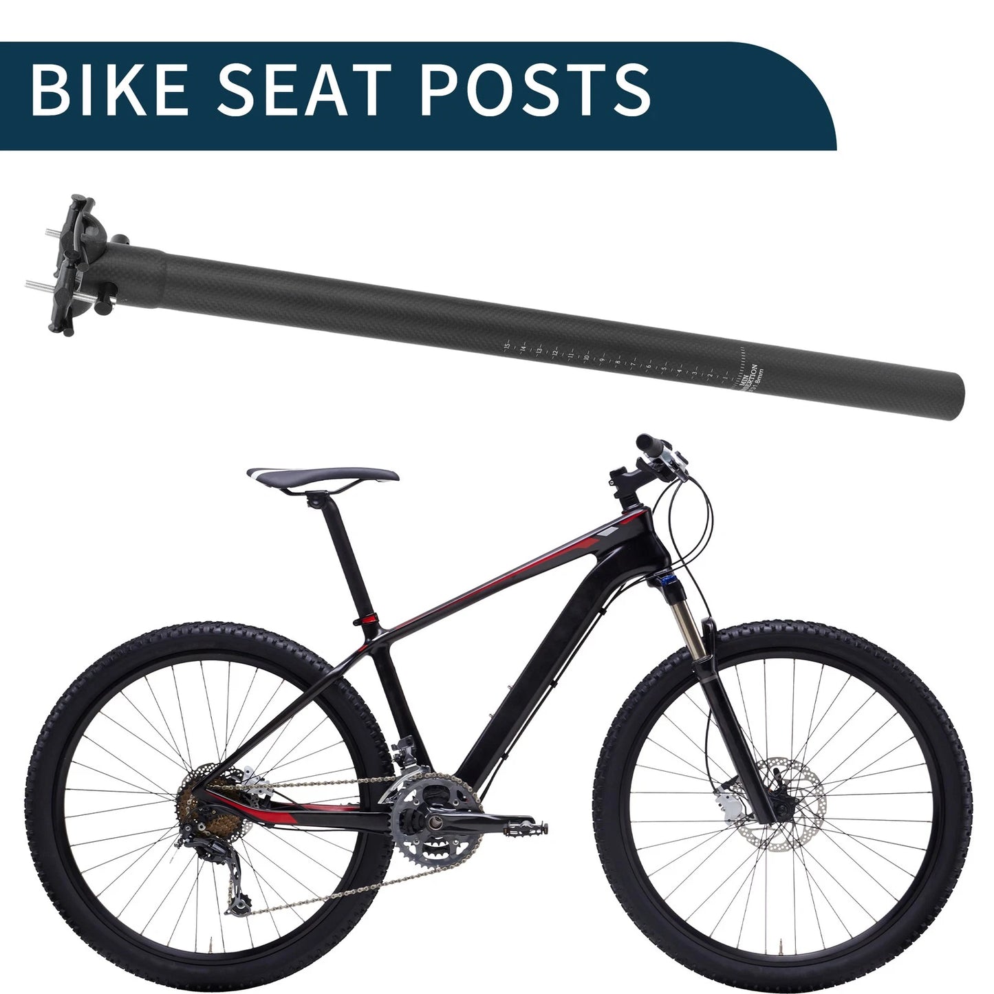 Bike Seat Post 31.8mm x 550mm for Various Models (Carbon Fiber, Matte Black)