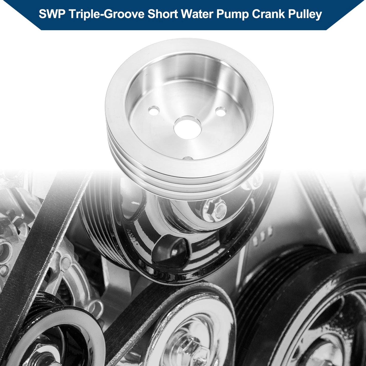 3 SWP Triple-Groove Short Water Pump Crank Pulley for Chevy SBC 265 (1967–1986)