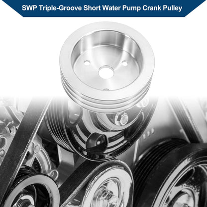 3 SWP Triple-Groove Short Water Pump Crank Pulley for Chevy SBC 265 (1967–1986)