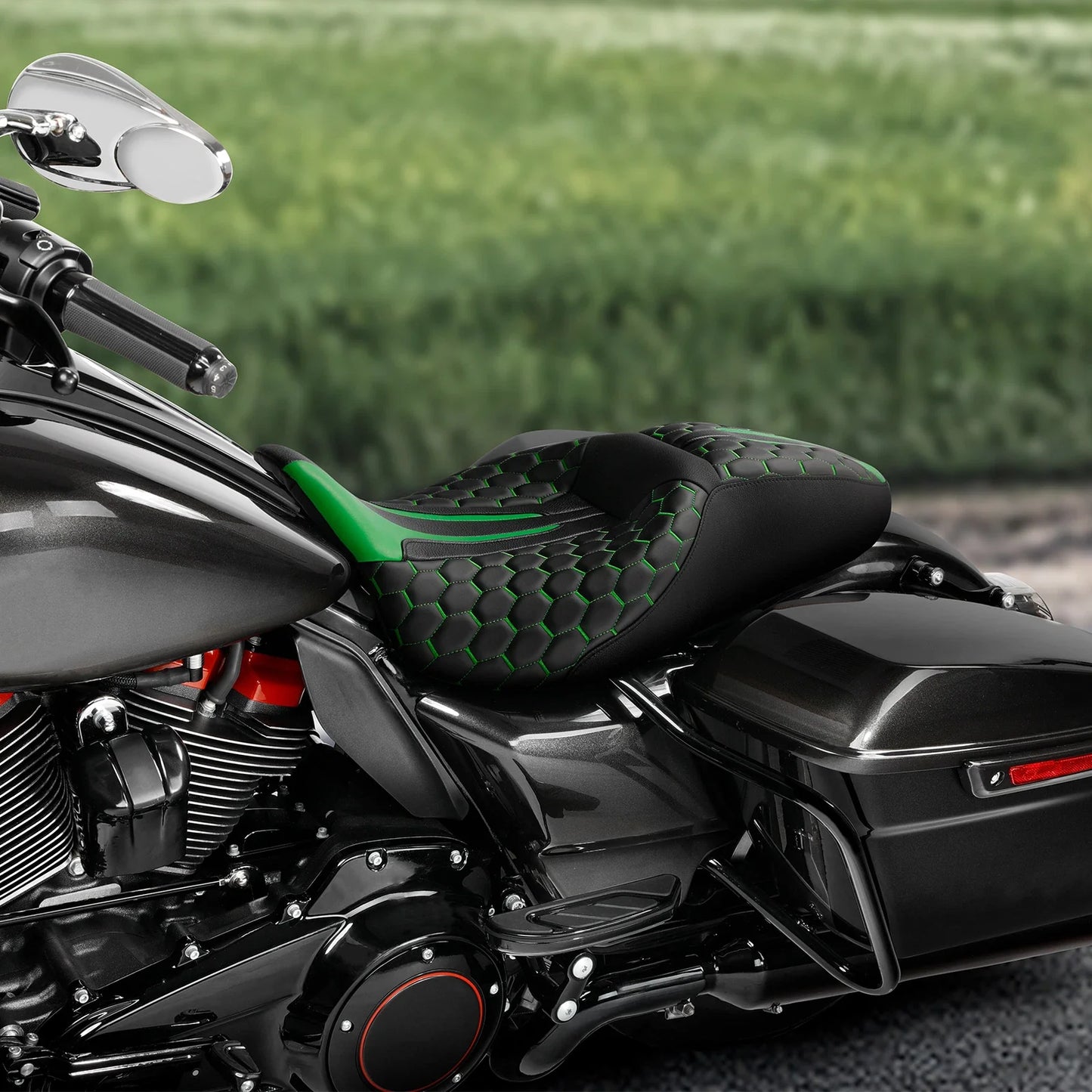 Black Green Driver Passenger Seat for Harley Touring Street Road Glide (09-23)
