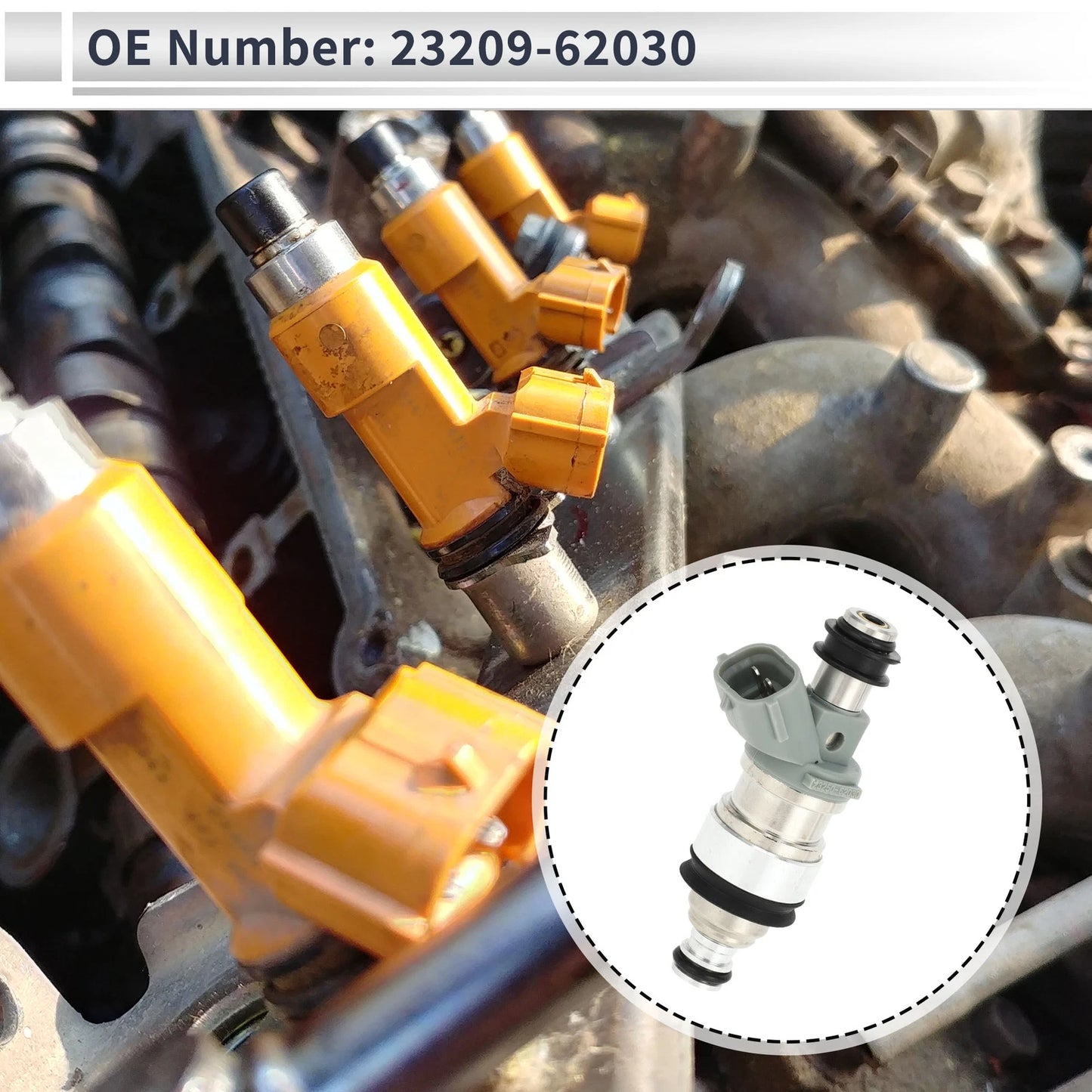 Fuel Injector No. 23209-62030 for Toyota 4Runner (1996–1998) 1 Pc Silver Tone