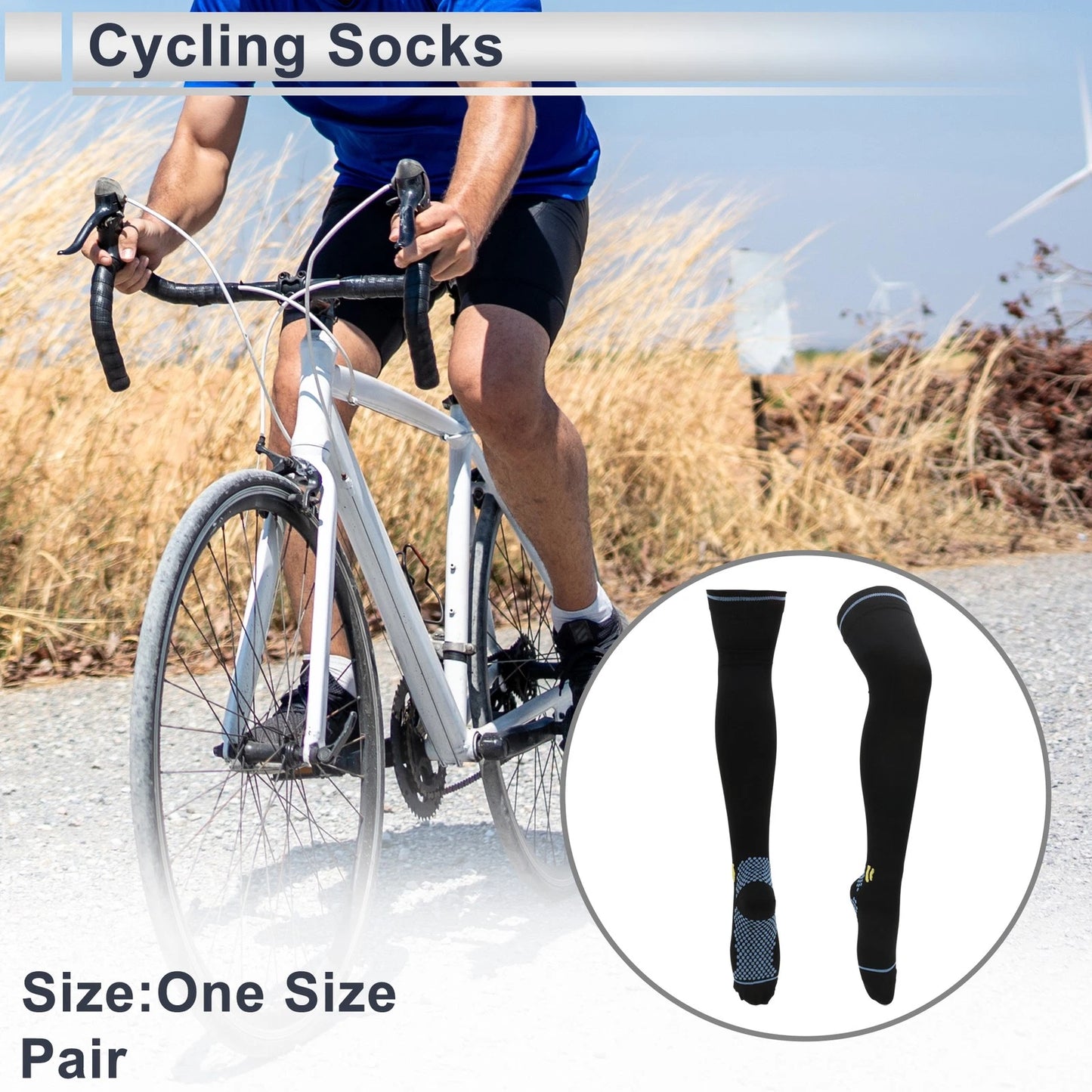 Cycling Socks Quick Drying High-Cut Light Blue Black - One Size