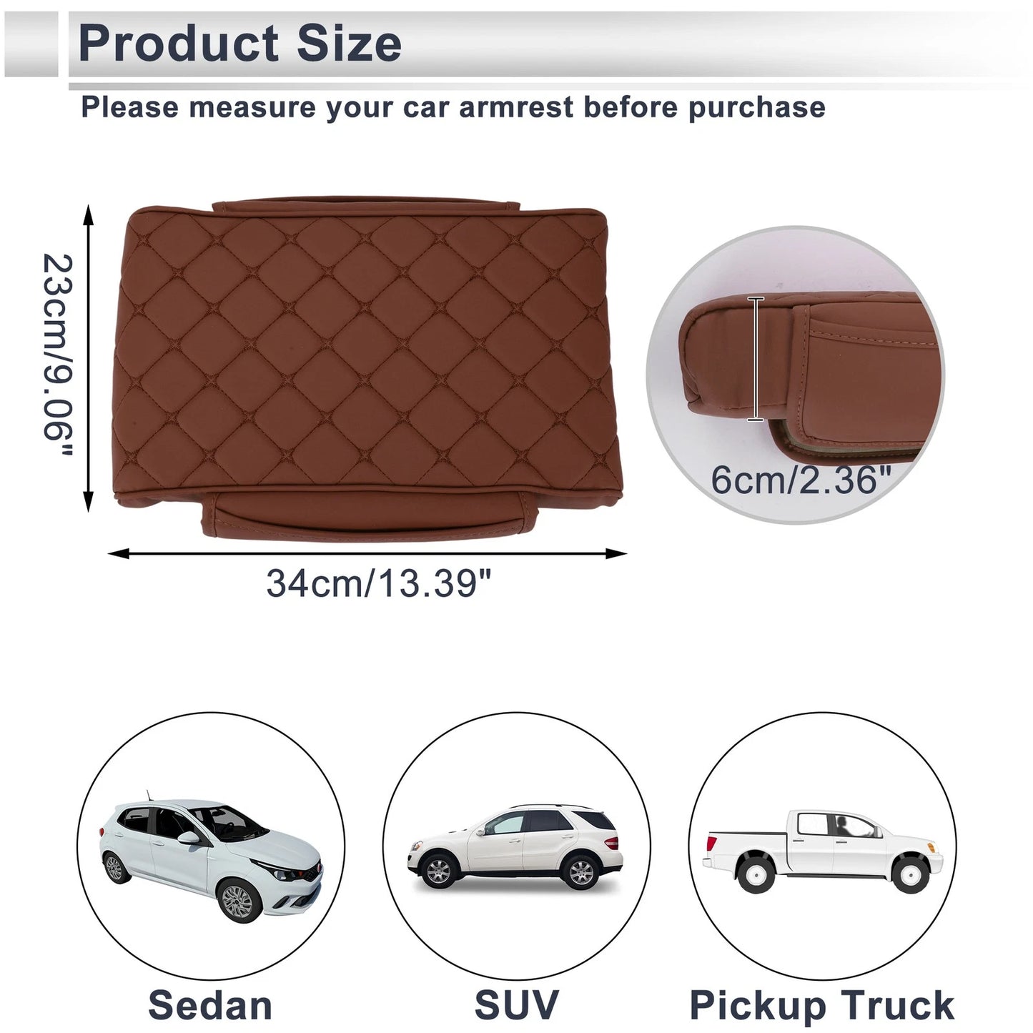 Center Console Cover for Car (13.39"x9.06"x2.36", Nappa Leather)