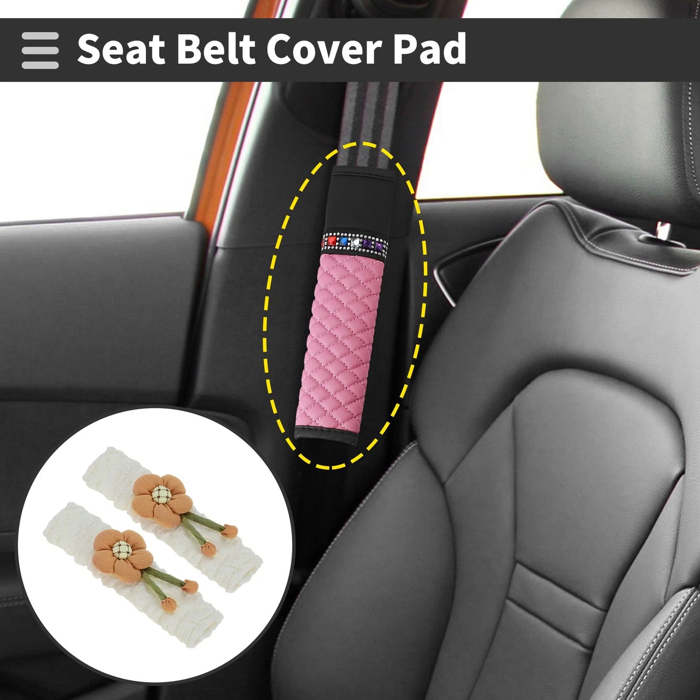 Set of 2 Orange Seat Belt Cover Pads for Universal Fit (25cm)