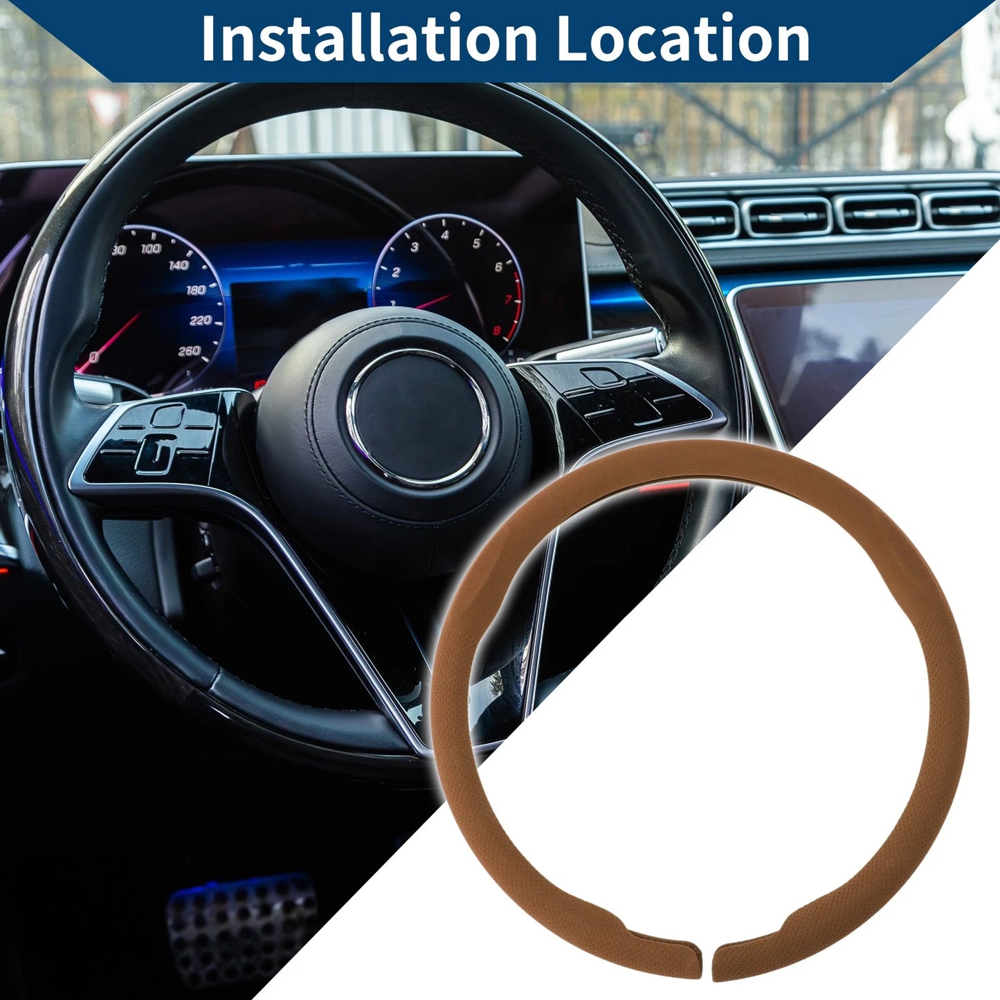 Steering Wheel Cover   - 14.96" Light Brown PVC