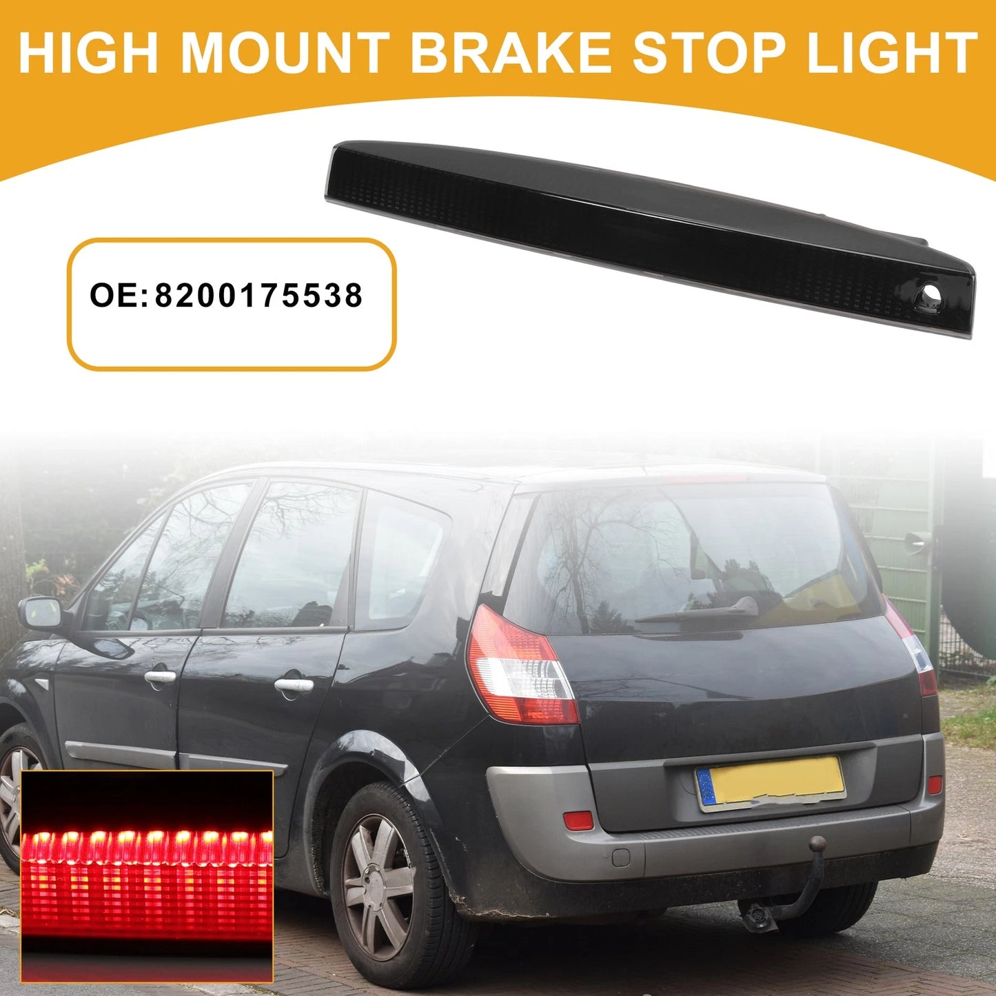 Third Brake Stop Light for Renault Megane MK2 (2002–2008) ABS Black