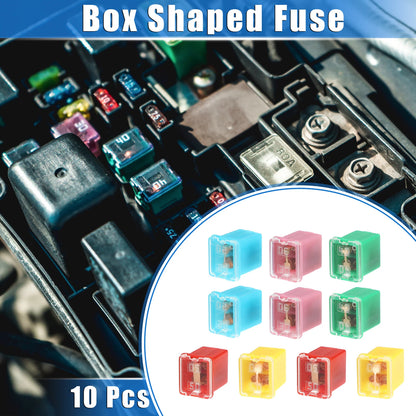 Set of 10 Mini Box Shaped Fuses (20A, 30A, 40A, 50A, 60A) for Trucks Cars SUV