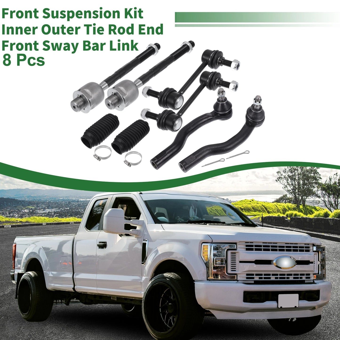 8pcs Front Suspension Kit Inner Outer Tie Rod End for Ford Edge (2007–2014)