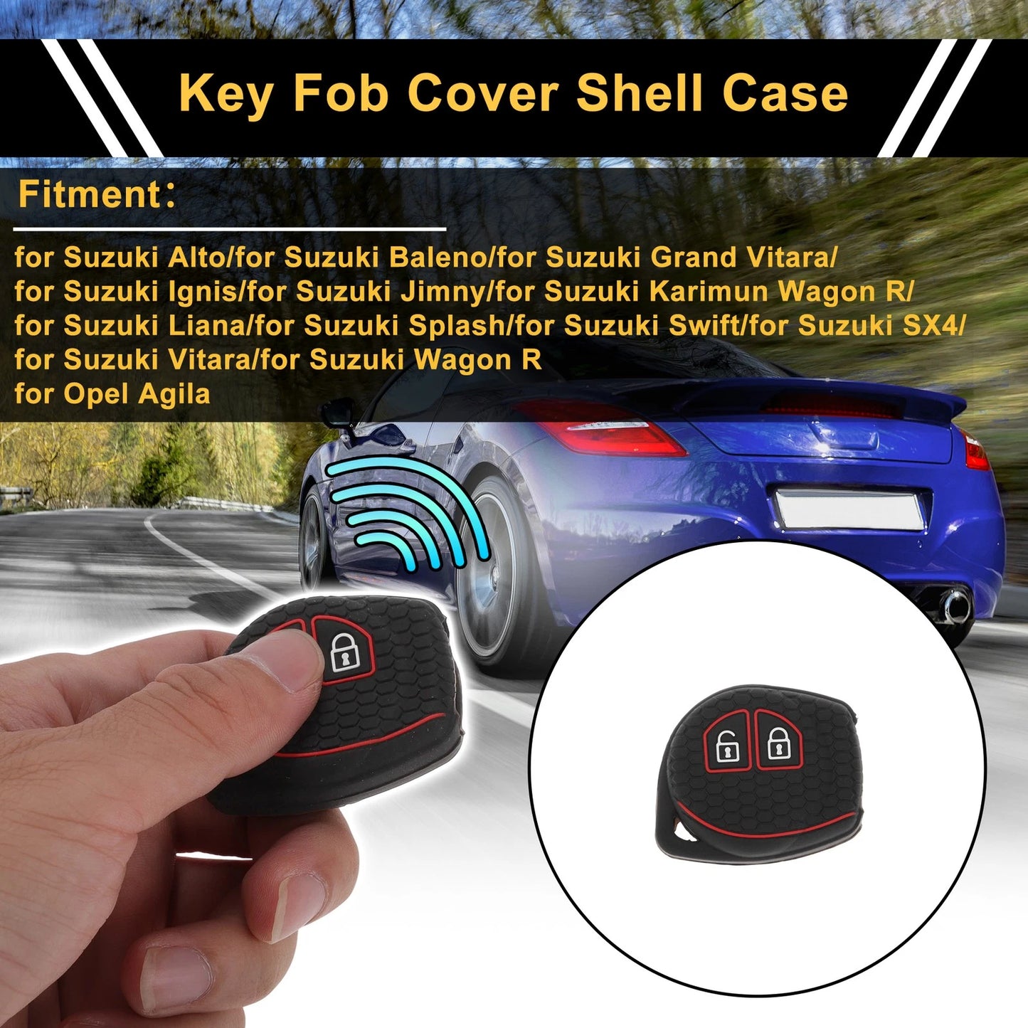 Key Case for Suzuki Alto (2 Buttons) - Black Red Line