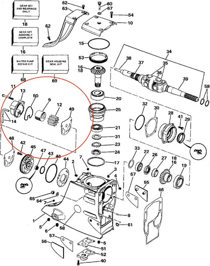 Water Pump and Housing Kit for OMC Cobra (Year Range Not Specified)