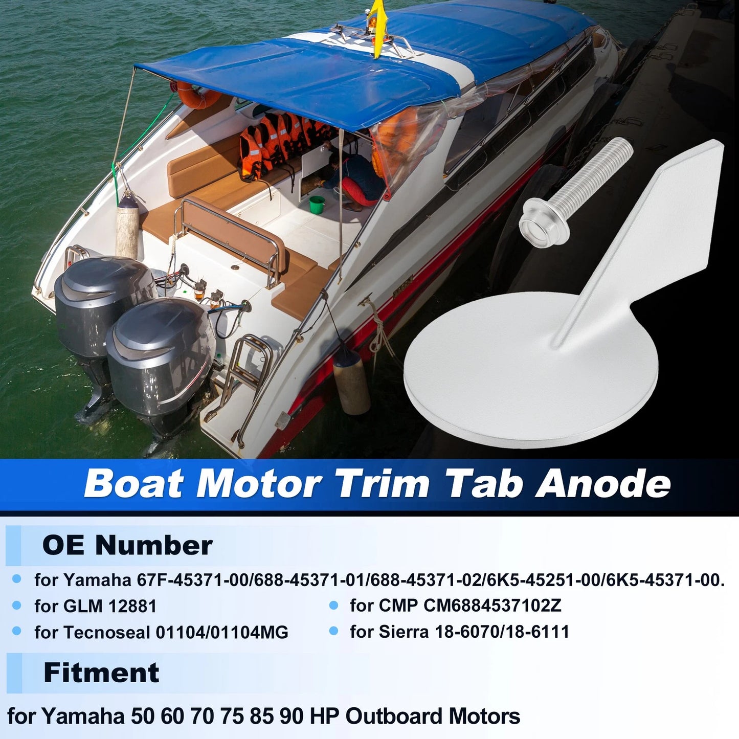 Trim Tab Anode for Yamaha 50-90 HP Outboard Motors (1990–2023)