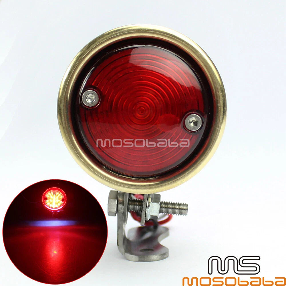 Brass LED License Brake Tail Light Lamps for Harley Chopper Bobber