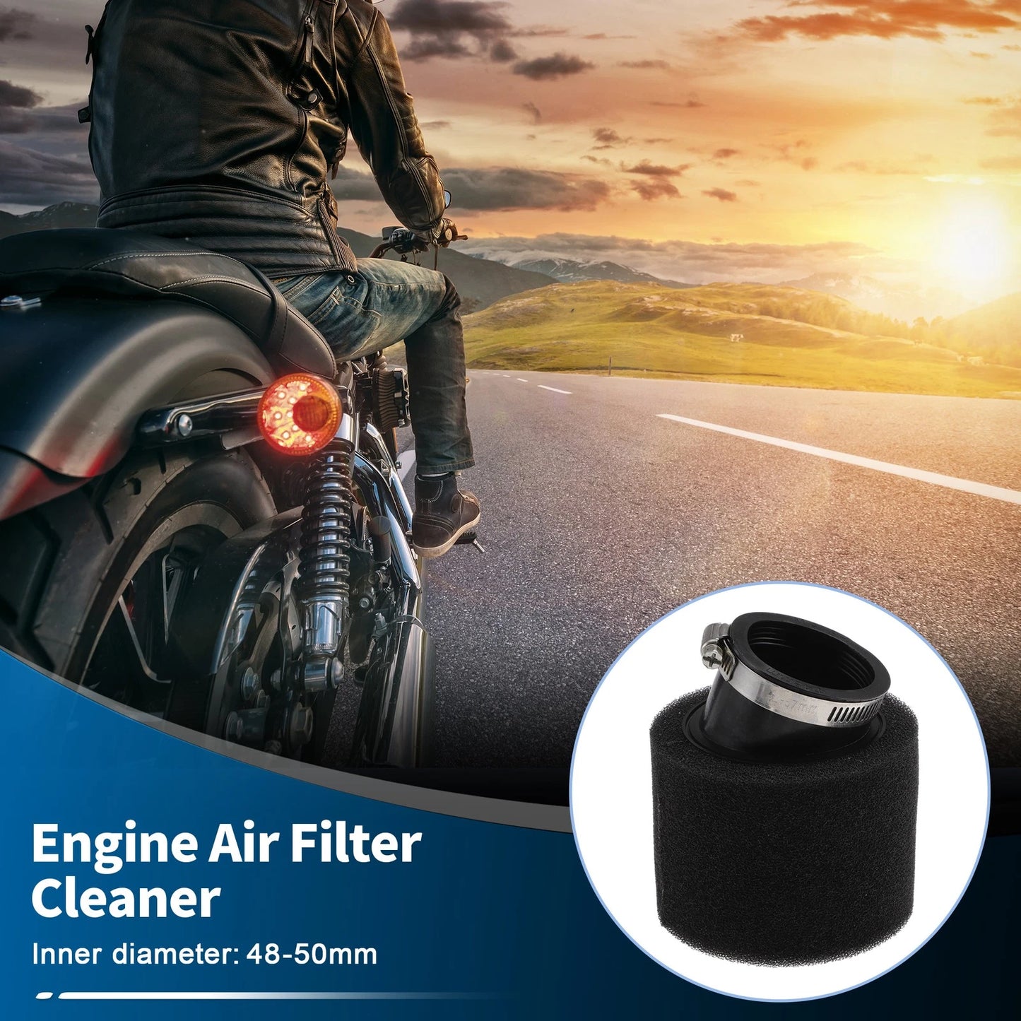 Set of 1 Motorcycle Air Filter Universal 48-50mm Rubber Foam Black