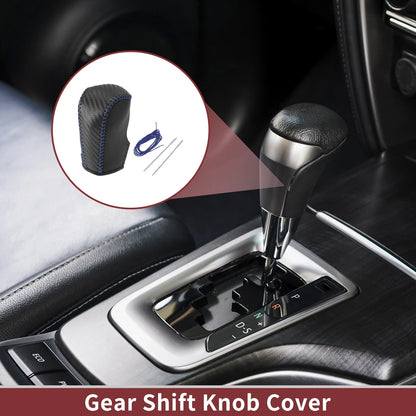 1Pc Gear Shift Knob Cover for Nissan Murano (2009–2013) Black Blue Faux Leather