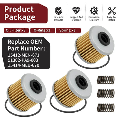 3 x Oil Filter & O-Ring Spring for Honda CRF450RWE CRF450RX CRF450X (2002–2024)