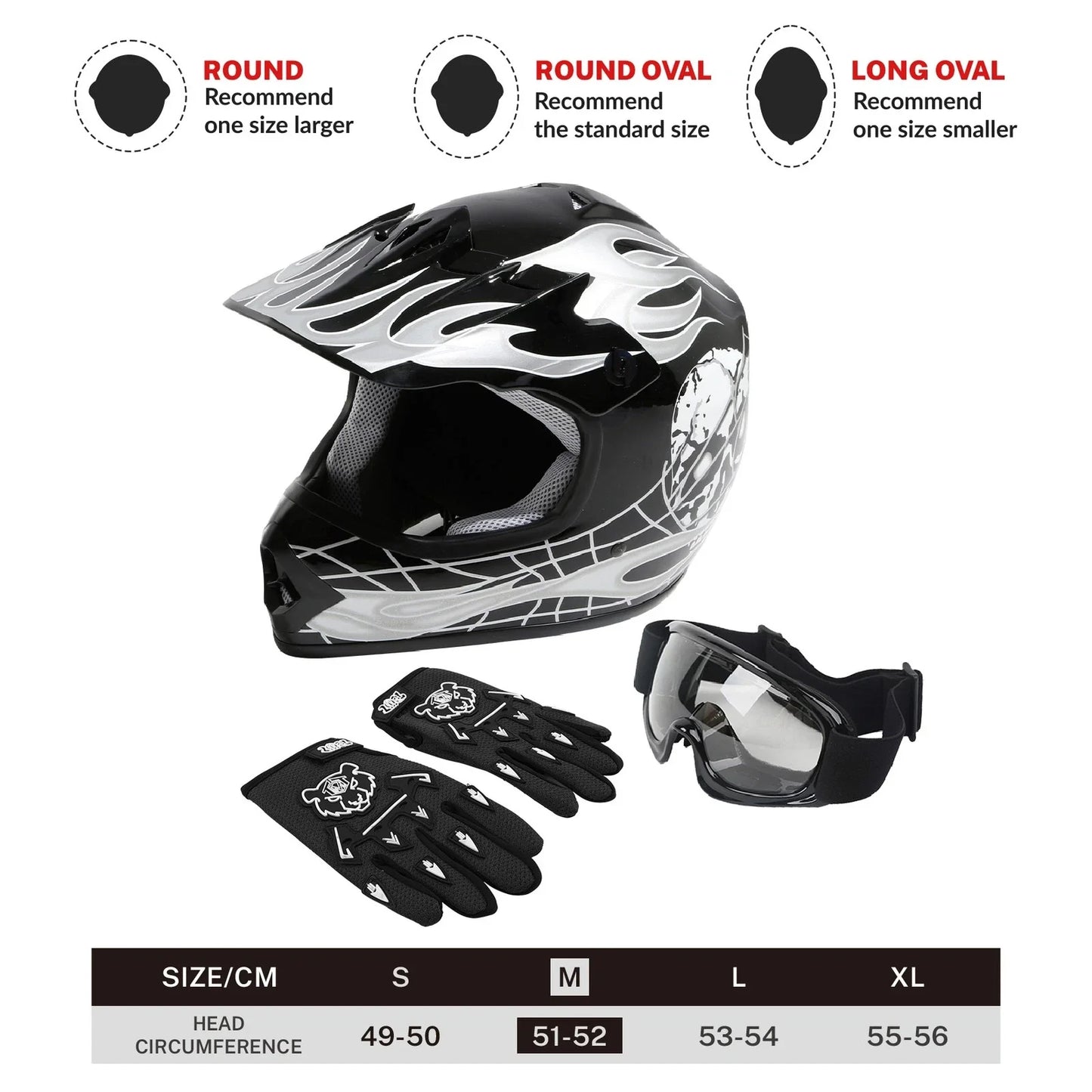 Youth ATV Motocross Dirt Bike Skull Helmet & Goggles Gloves S M L XL