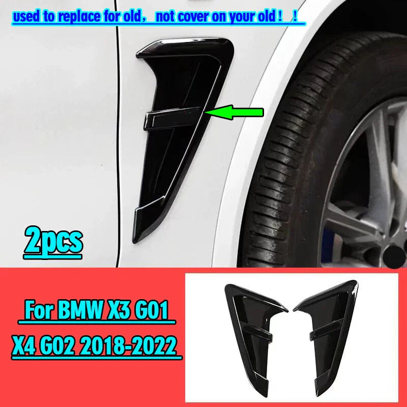 2 x Glossy Black ABS Side Fender Vent Trim for BMW X3 G01 X4 G02 (2018–2023)