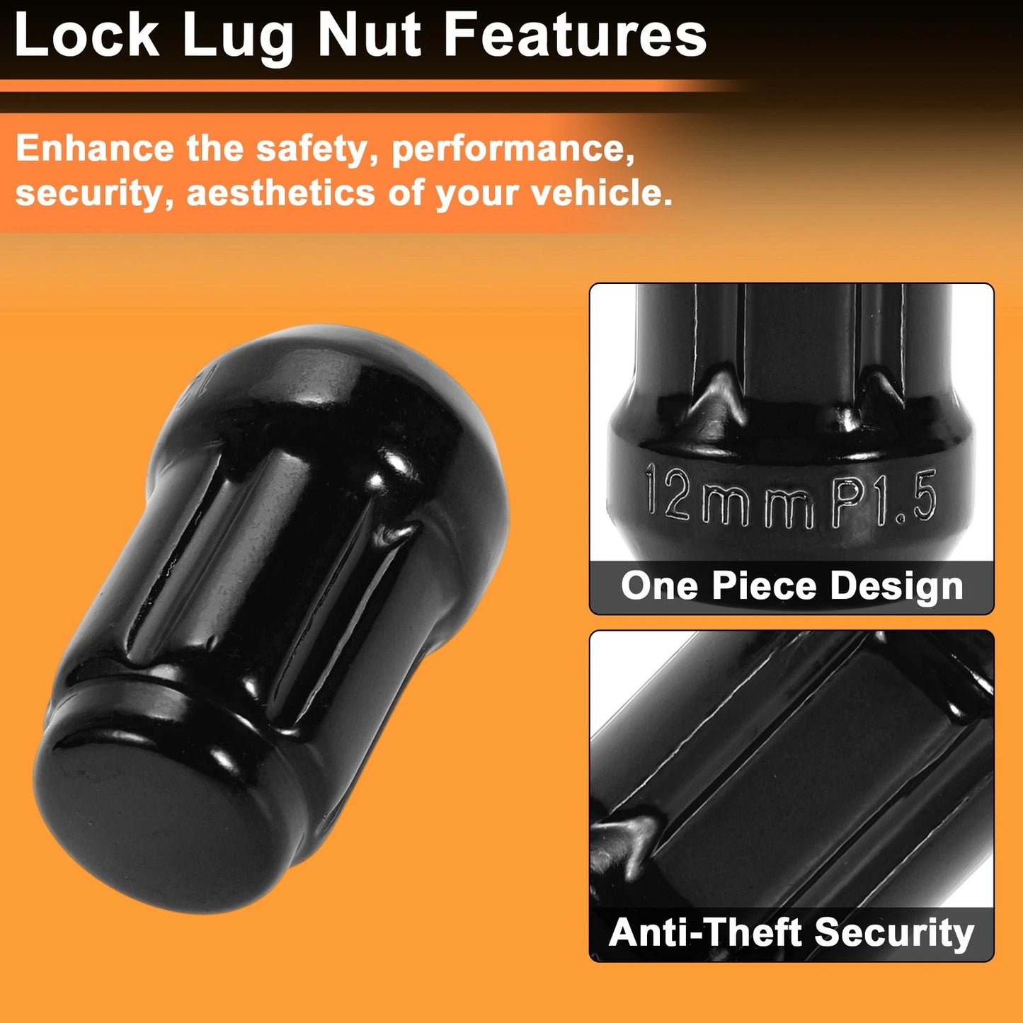 M12x1.5 Tire Wheel Locking Nut Set with 1 Socket Key for Honda Toyota