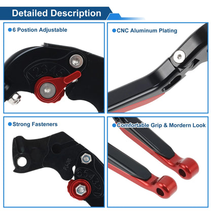 Short/Long Brake Clutch Levers for KTM 390 Duke (2019–2023) Black Red End 1 Pair