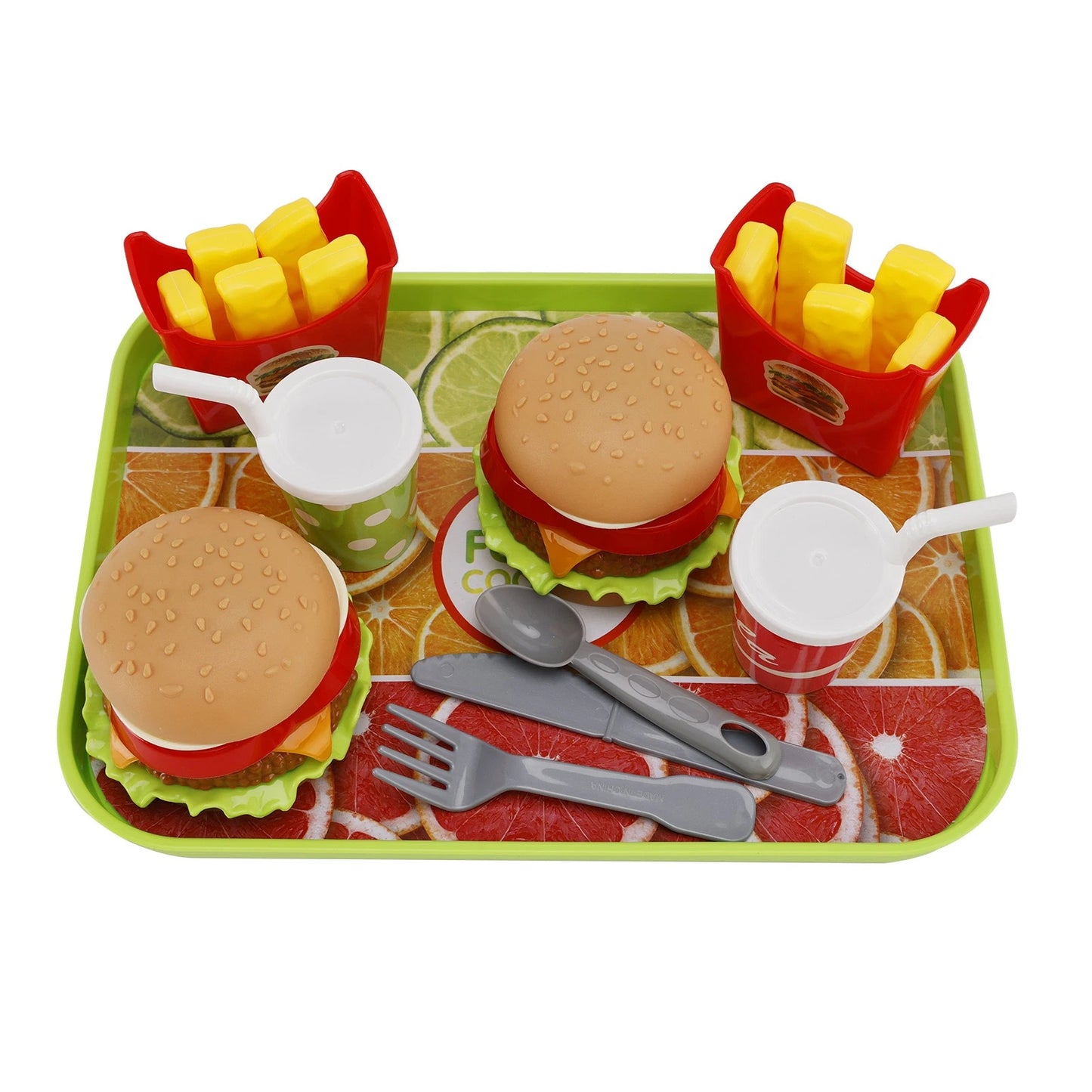 Set of 4 Hamburger Waffles Fried Drink Simulation Food Kitchen Toys