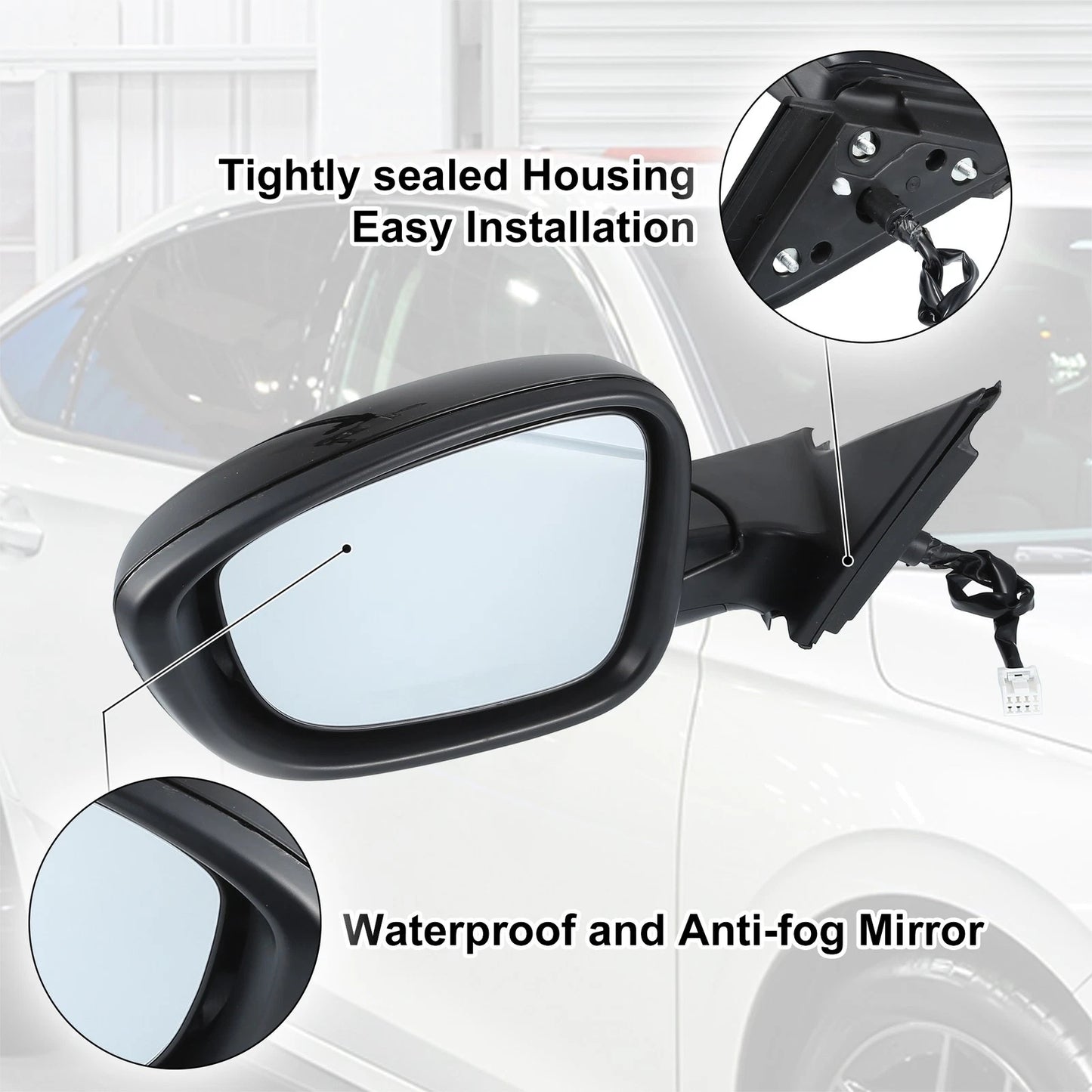 3 Pin Left Side Door Mirror Assembly Black for Honda Accord (2018–2022)