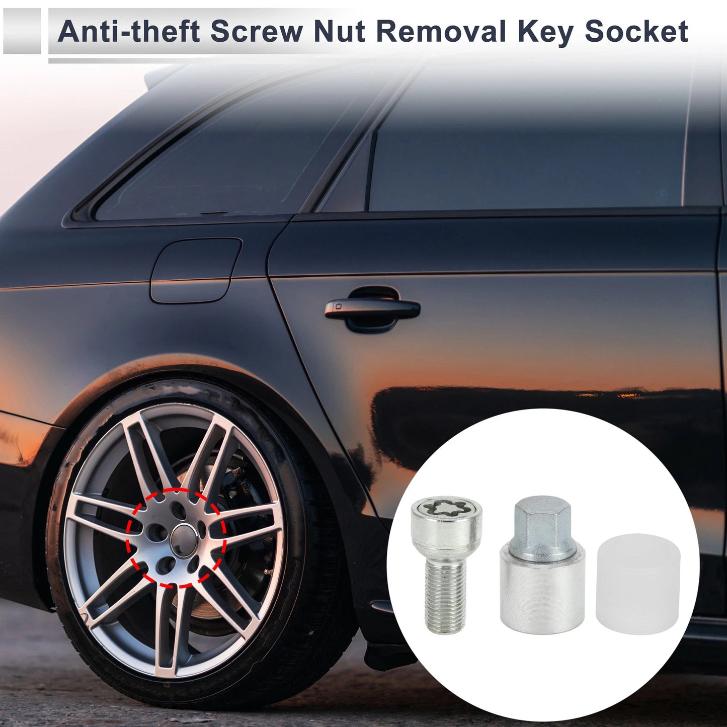 Type S Wheel Lock Lugnut Set with Bolt Kit & Nut Removal Key for Audi A4L A5 (2013–2020)