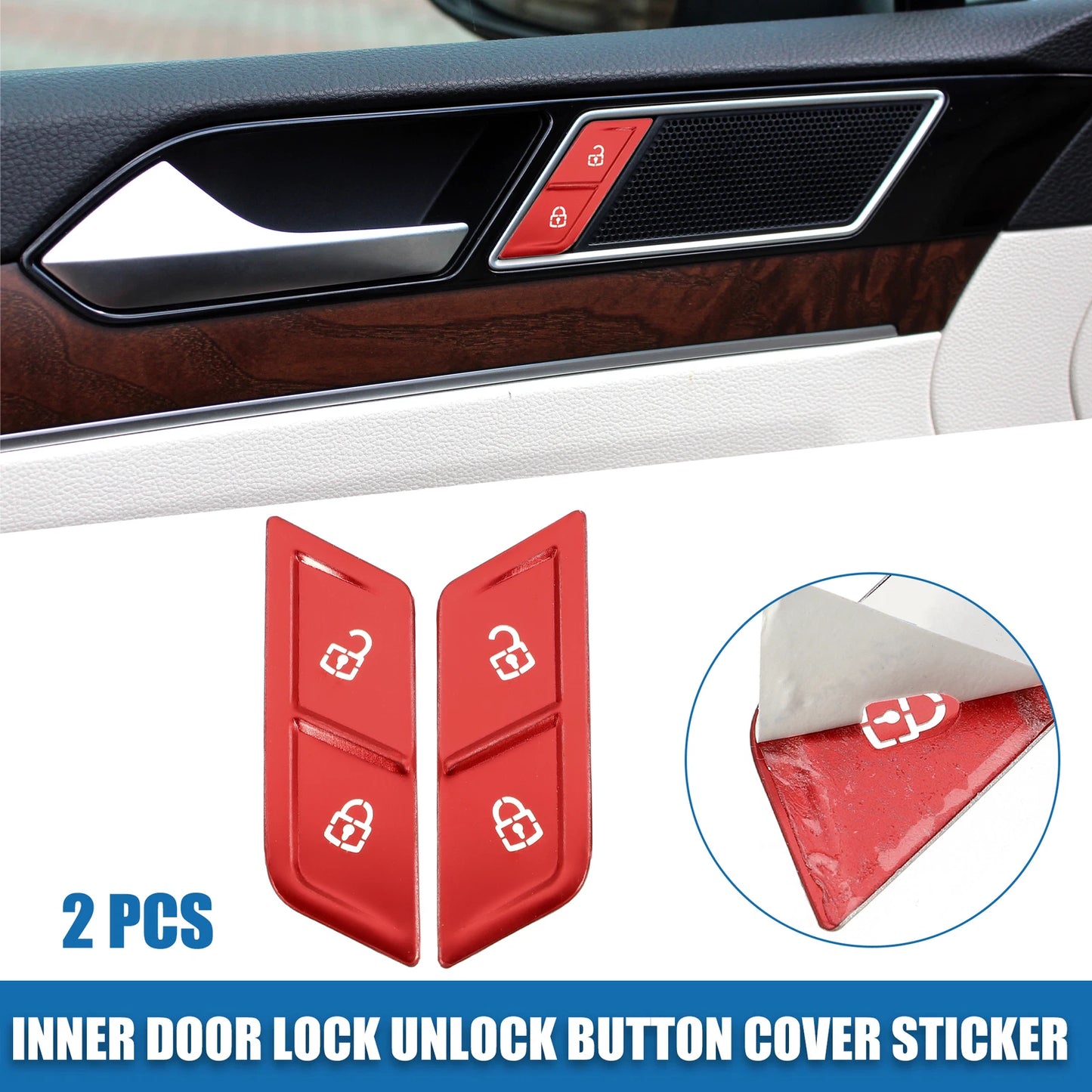 2pcs Inner Door Lock Unlock Button Cover for Volkswagen  Aluminum Alloy Red