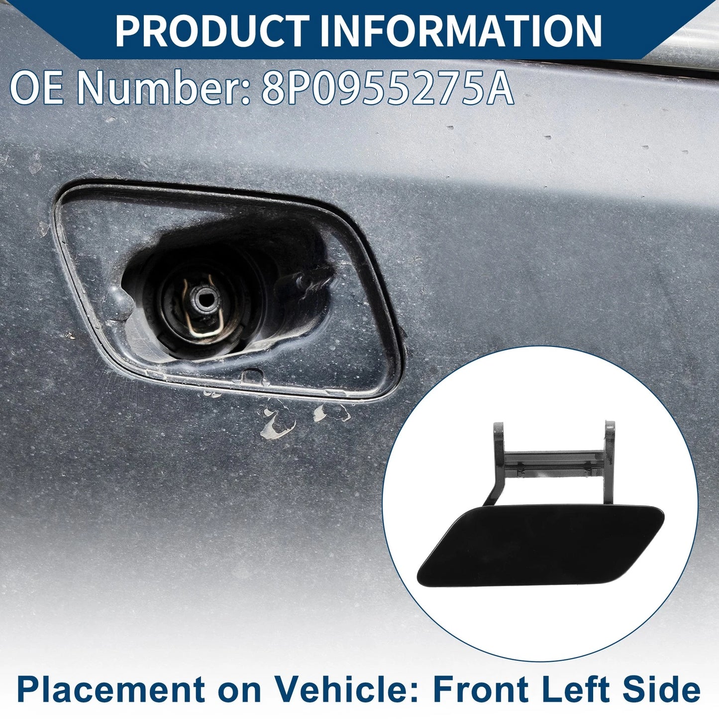 Front Left Washer Nozzle Cover Cap for Audi A3 (2008–2014) 1 Pcs Black