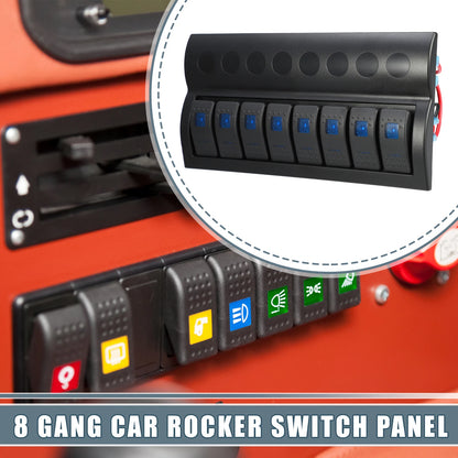 8 Gang Rocker Switch Panel for Auto (5 Pin Toggle Switch, Blue LED Light)