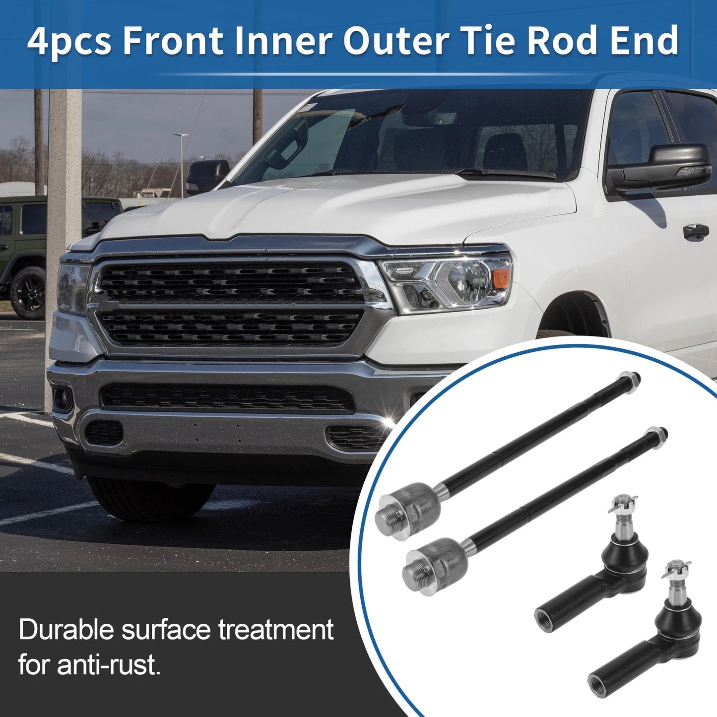 Set of 4 Front Inner Outer Tie Rod End Links for Dodge Ram 1500 (2011–2015)
